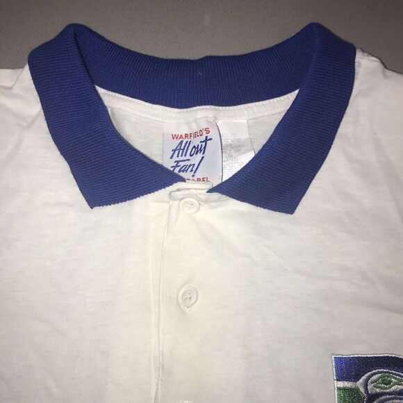 Vtg SEATTLE SEAHAWKS Shirt Polo SOFT Cotton NFL Logo All Out Fan 90s Mens XL - Picture 3 of 5